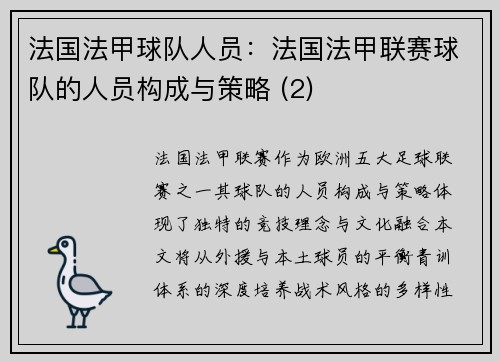 法国法甲球队人员：法国法甲联赛球队的人员构成与策略 (2)